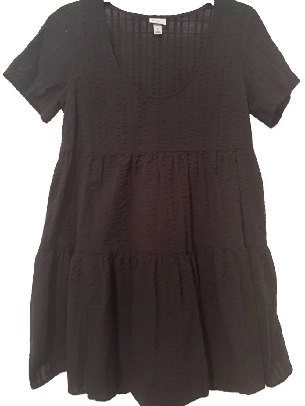 a new day Black Short-Sleeve Tiered Scoop Neck Casual Cotton Babydoll Mini Dress